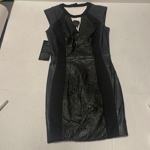 Bebe 100% Genuine Leather Black V-neck Dress